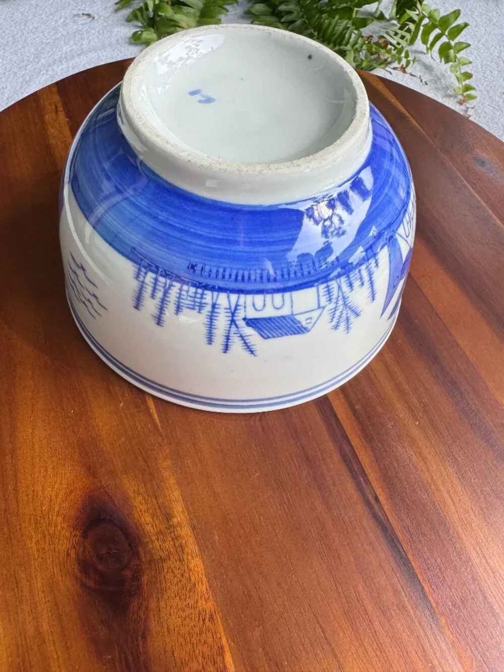 Vintage Delft Blue and White Windmill and Ship Ceramic Bowl